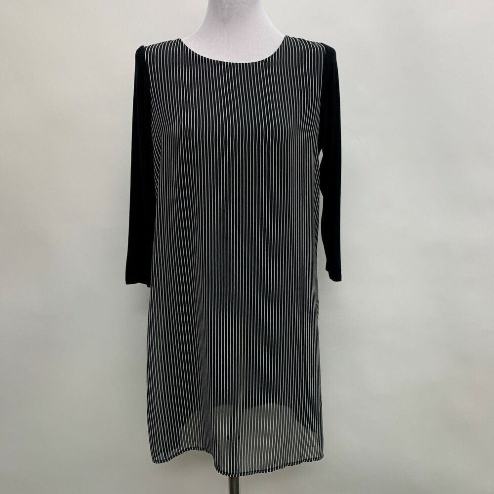 Melissa Paige Women's Long Top Medium Black White Multicolor Striped